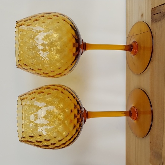 Pair Empoli Italy Amber Diamond Optic Brandy Snifters - Picture 3 of 15